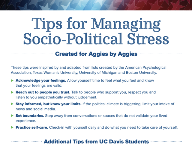 A preview of a webpage called "Tips for managing socio-political stress"