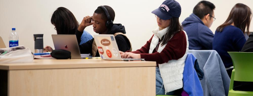 Students are working hard at studying on their laptops computers in the Memorial Union 